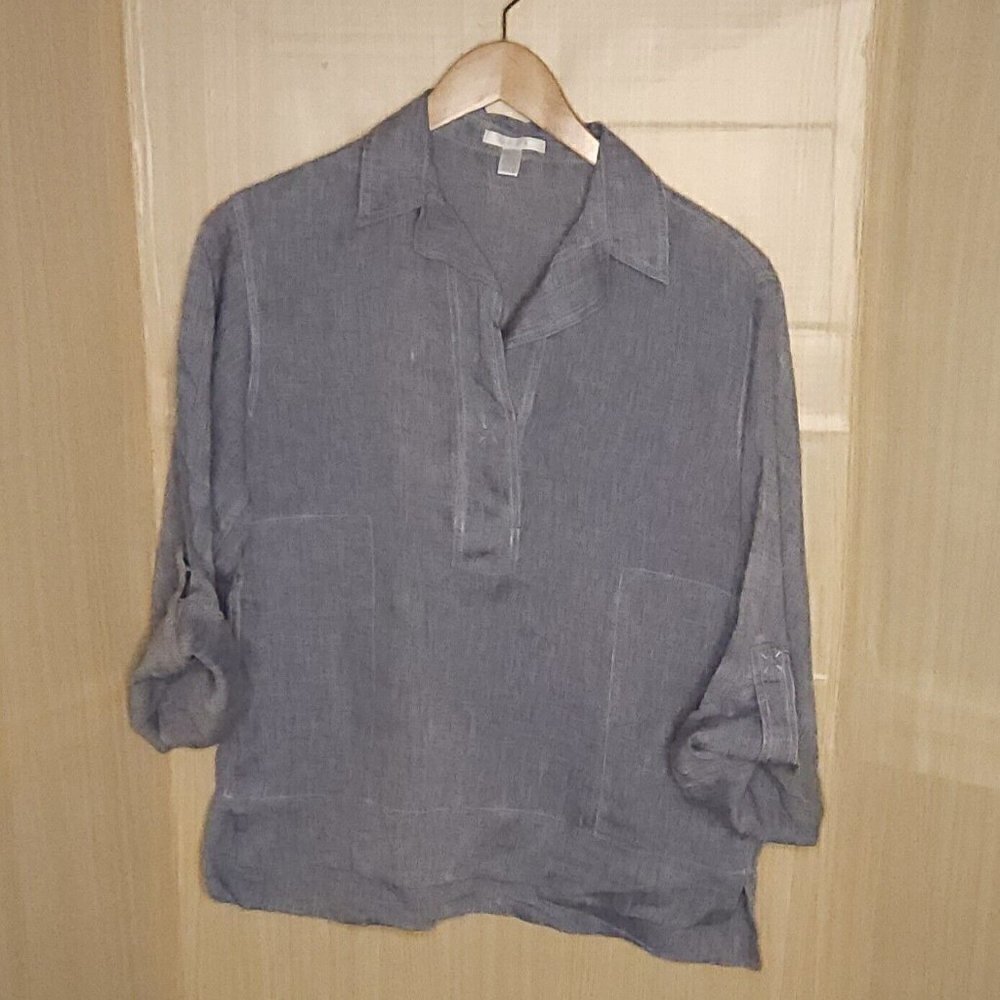 Bagutta Womens Blue Linen Oversized Coastal Grandma Top Large